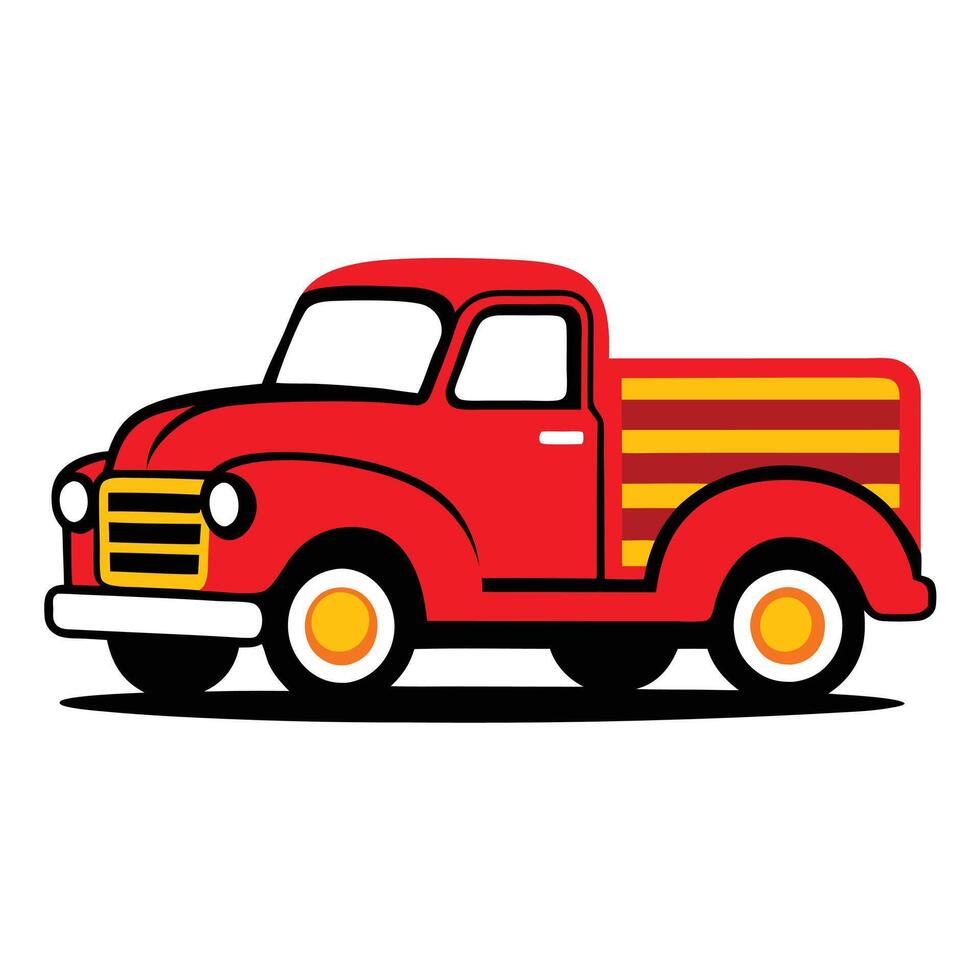 A cartoon red truck with yellow stripes vector
