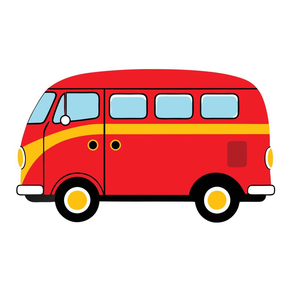 A red van with yellow stripes on the side vector