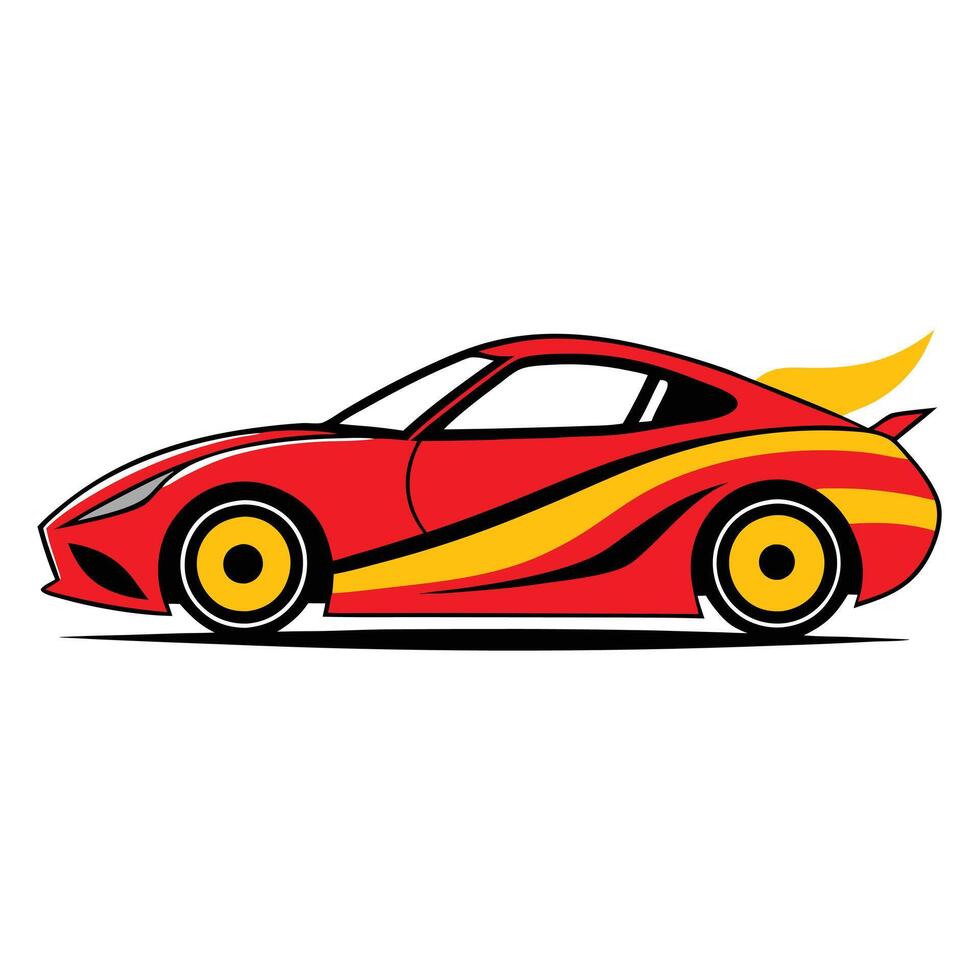 A red sports car with flames on the hood vector