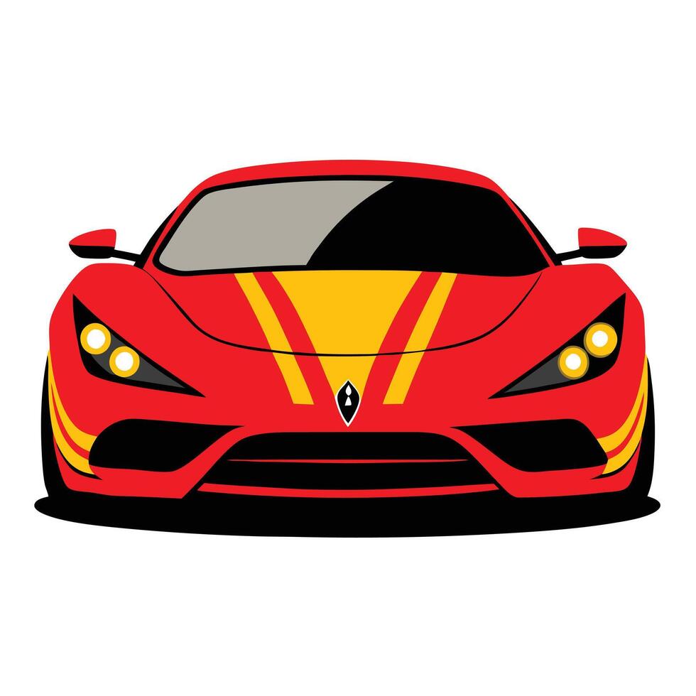 A red sports car with yellow stripes on it vector