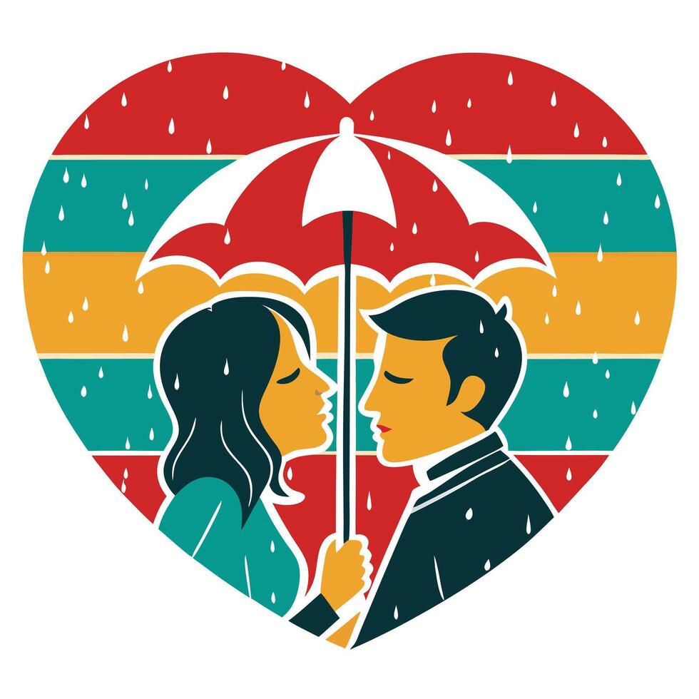 Couple under umbrella in rain vector