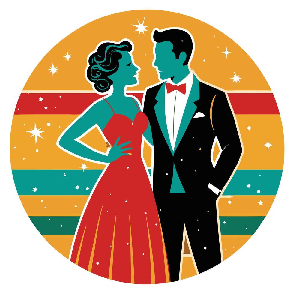 Retro illustration of a couple in a retro style vector