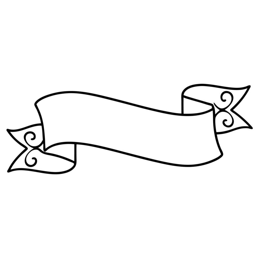 A black and white drawing of a banner with a scroll vector