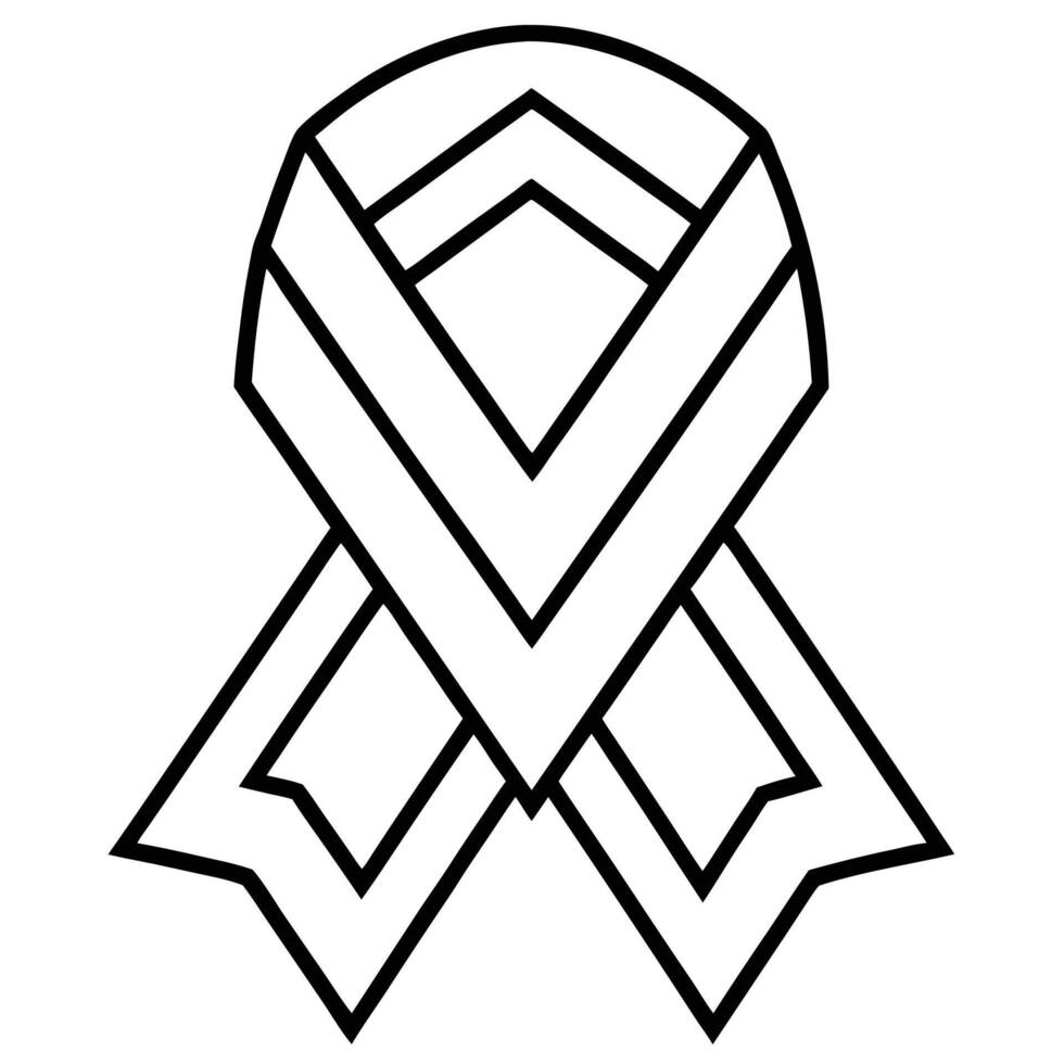 A black and white outline of a ribbon vector