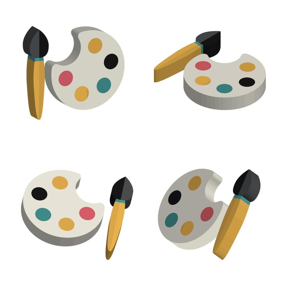 paint brush and palette icon set vector