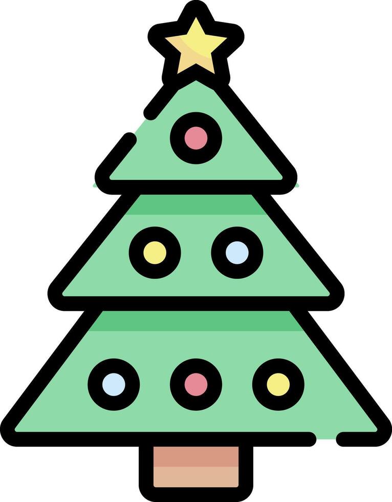 Christmas Tree Icons with Color and Outline - Festive Holiday Designs vector