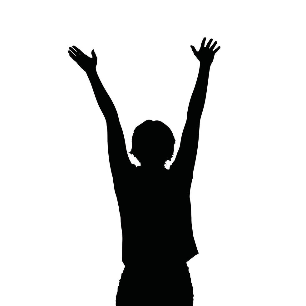 Silhouette of a woman with her hands up vector