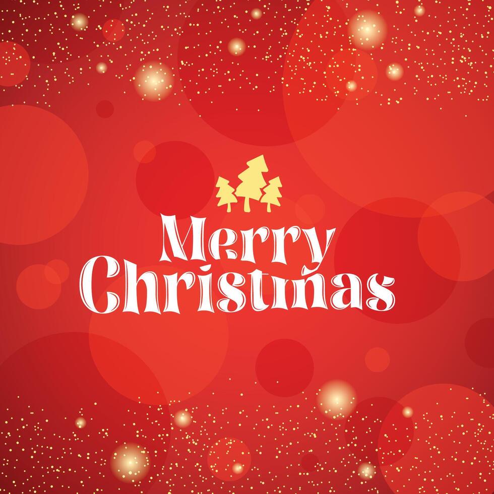 Red Merry Christmas card with festive trees, vector