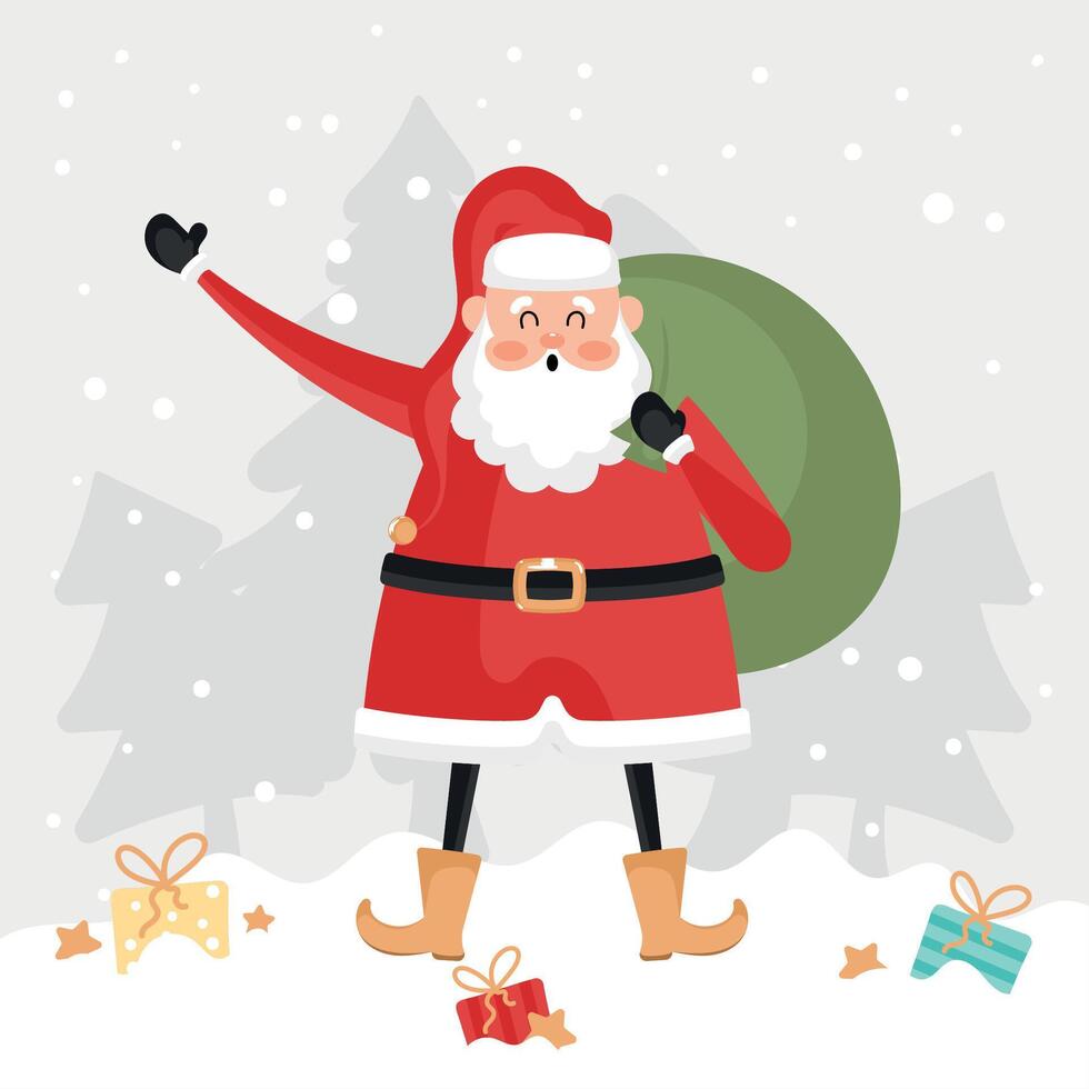 Santa Claus carrying gift sack, vector