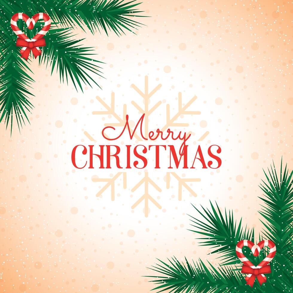 Christmas card with candy canes and greenery, vector