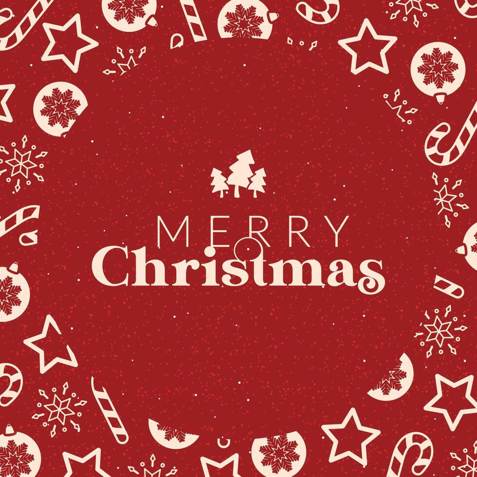 Merry Christmas card with festive red background, vector