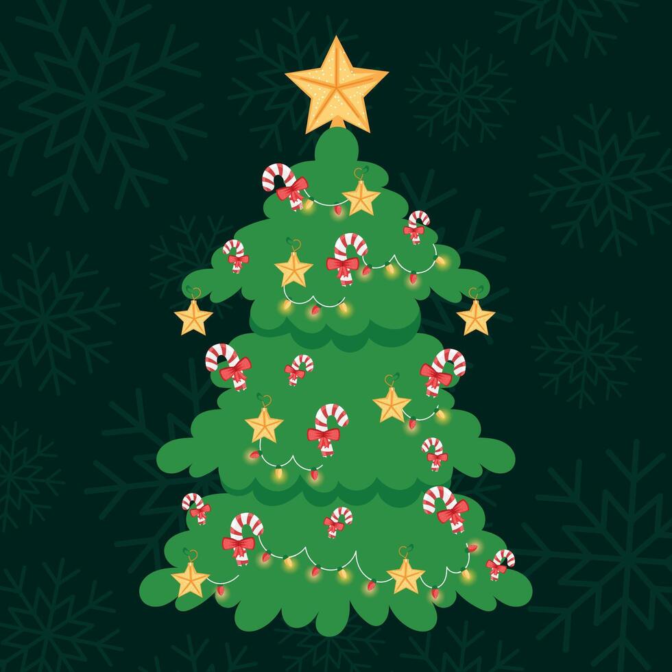 Traditional Christmas tree with candy canes, vector
