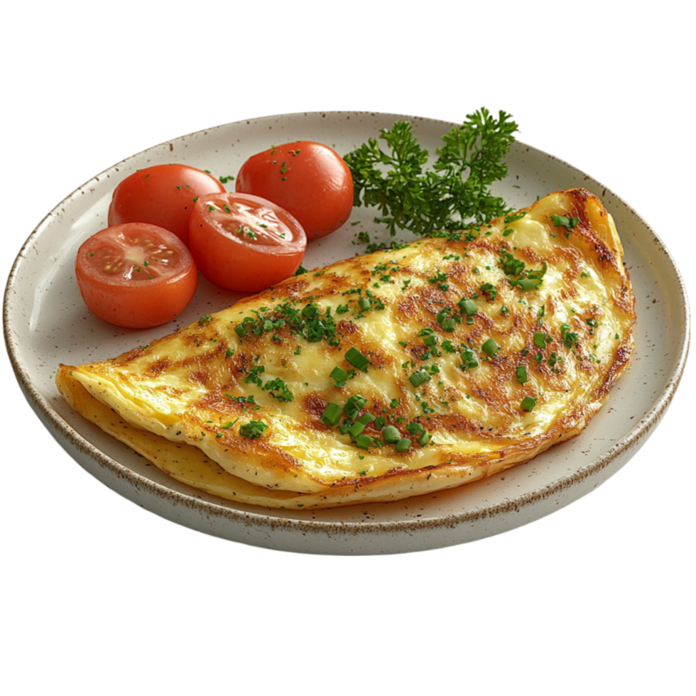 Plate of Food with Fried Egg, Fresh Tomatoes, and Herbs png