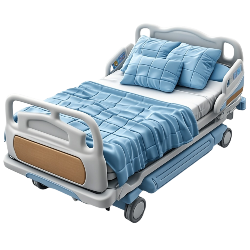 3D Rendering of a Hospital Bed with Blue Bedding png