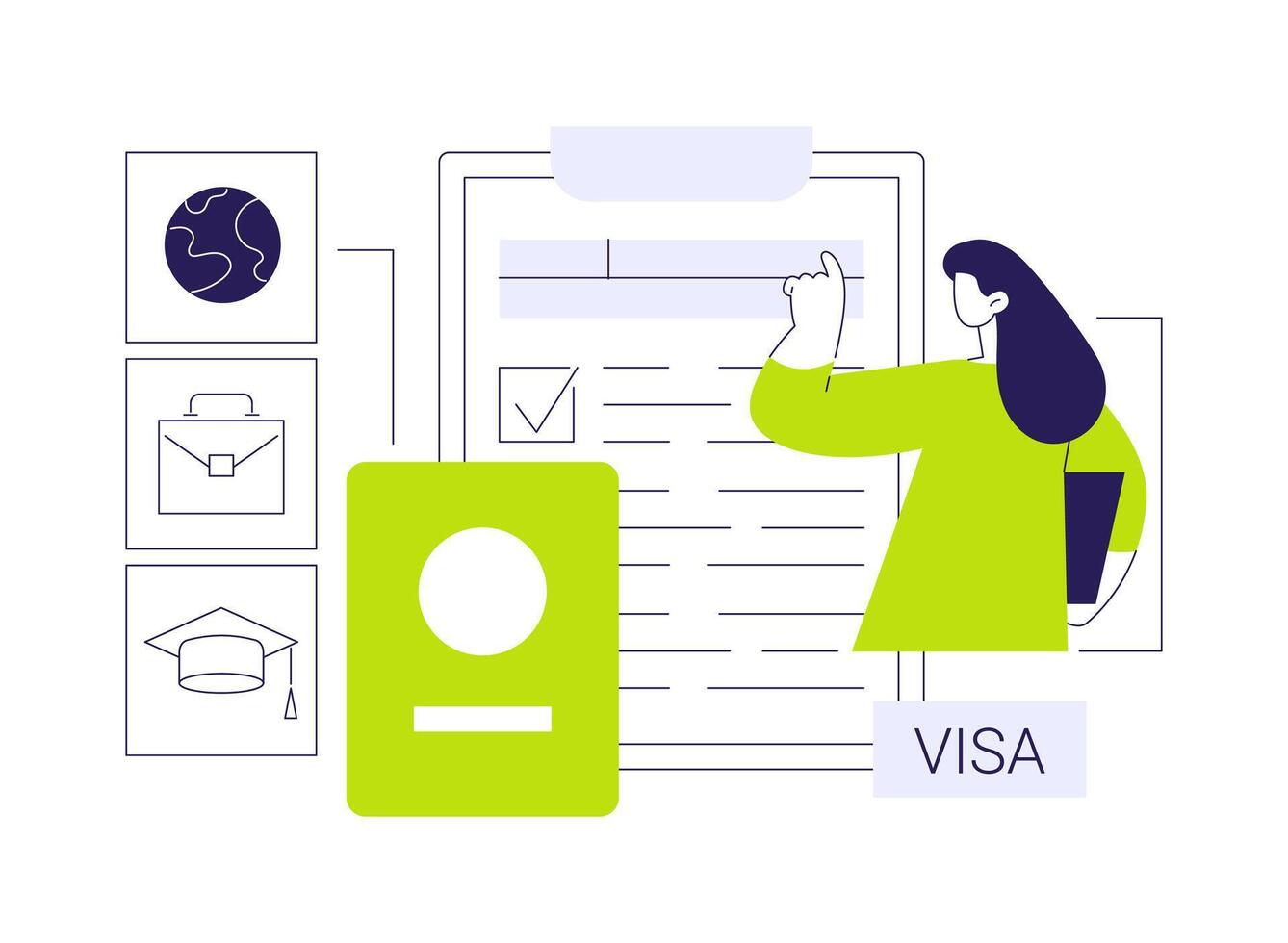 Fill in visa application form abstract concept illustration. vector