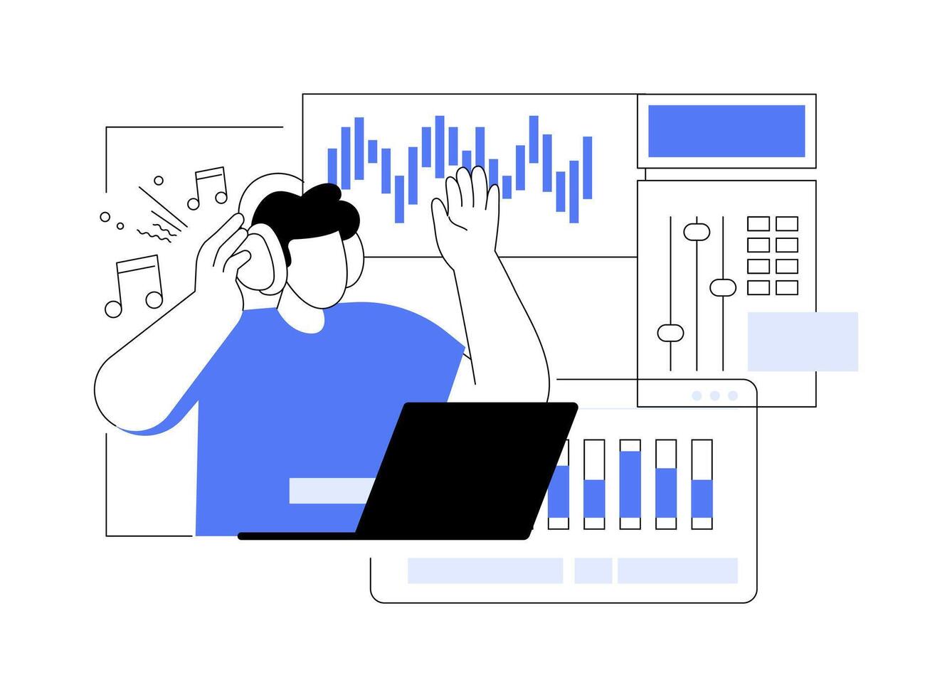 Sound recording and music technology isolated cartoon illustrations. vector