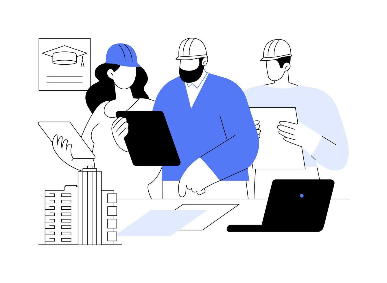 Construction management isolated cartoon illustrations. vector