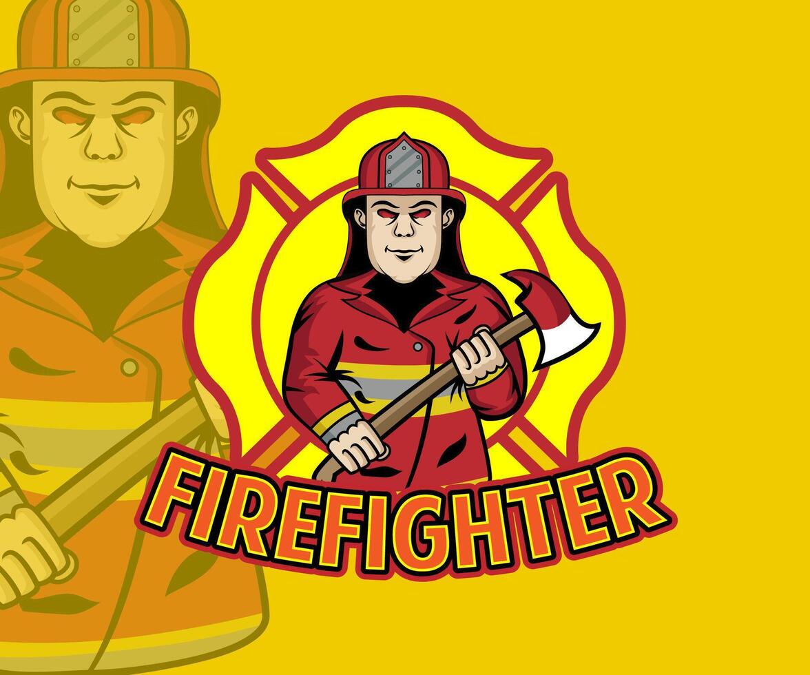 A striking logo featuring a brave firefighter holding an axe. Perfect for fire departments or related businesses. vector