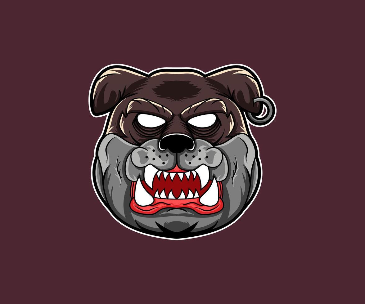A fierce bulldog head illustration, showcasing a powerful and intense expression. Perfect for graphic designs. vector