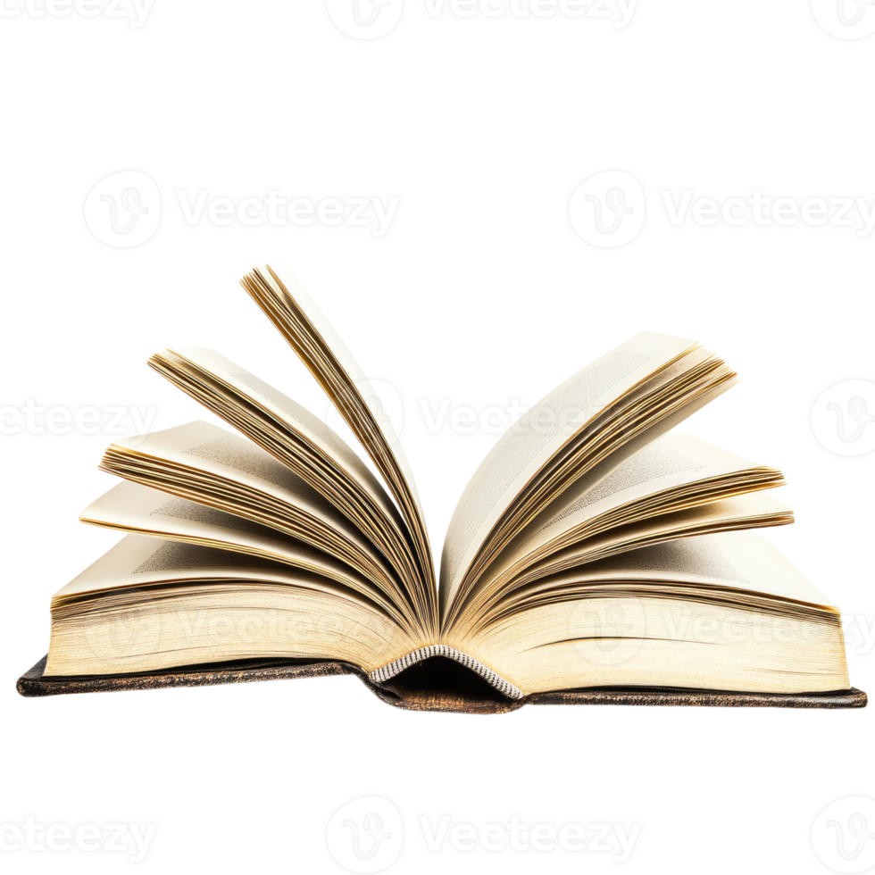 An open book with pages turning, against a transparent background png