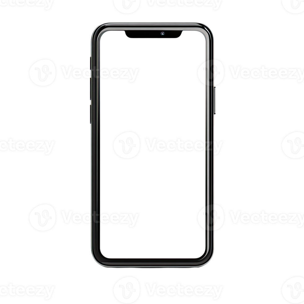 Front view of a blank smartphone mockup isolated on a transparent background png