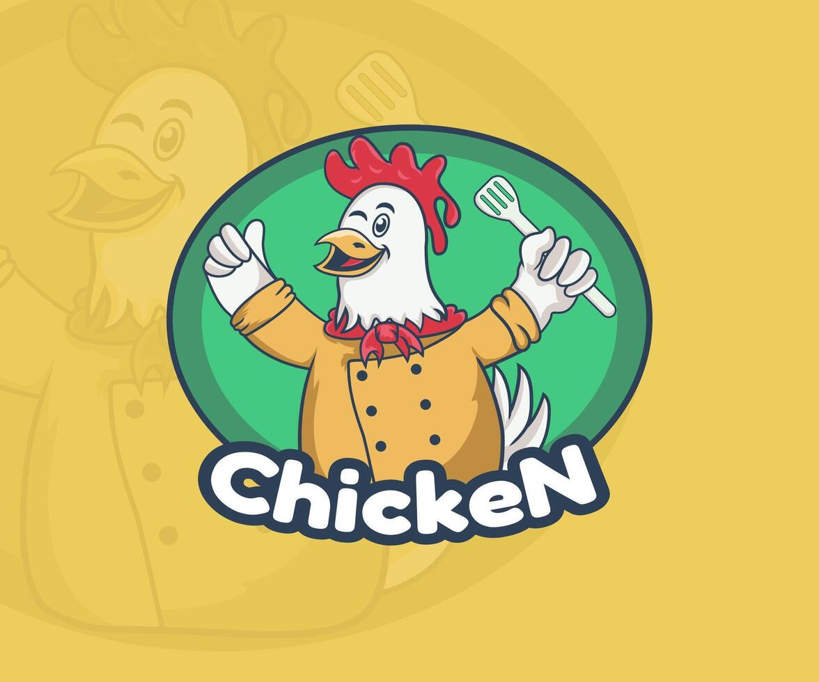 A cheerful cartoon chicken chef mascot logo design. Perfect for restaurants or food businesses. vector