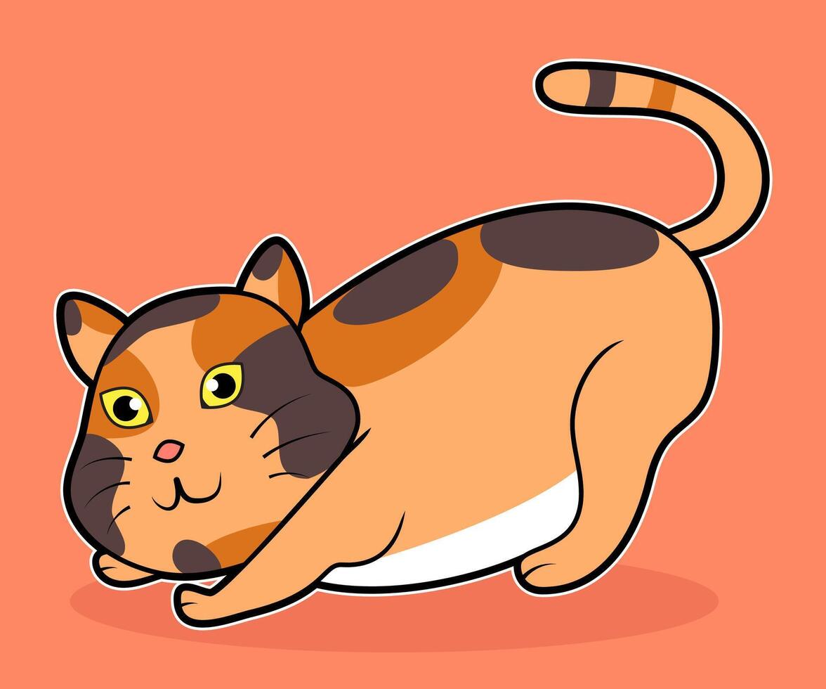 A charming cartoon illustration of a calico cat, showcasing its playful and adorable nature. vector