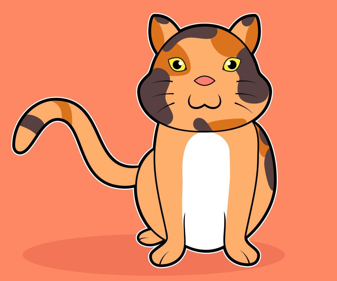 A charming illustration of a cute calico cat. This adorable cartoon feline is perfect for children's book, greeting cards, or any project that needs a touch of cuteness. vector