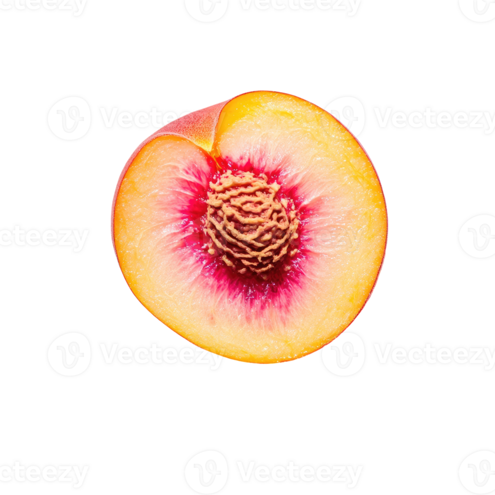 Dive into the juicy peach, with its rich color and sweet texture, isolated on a transparent background png