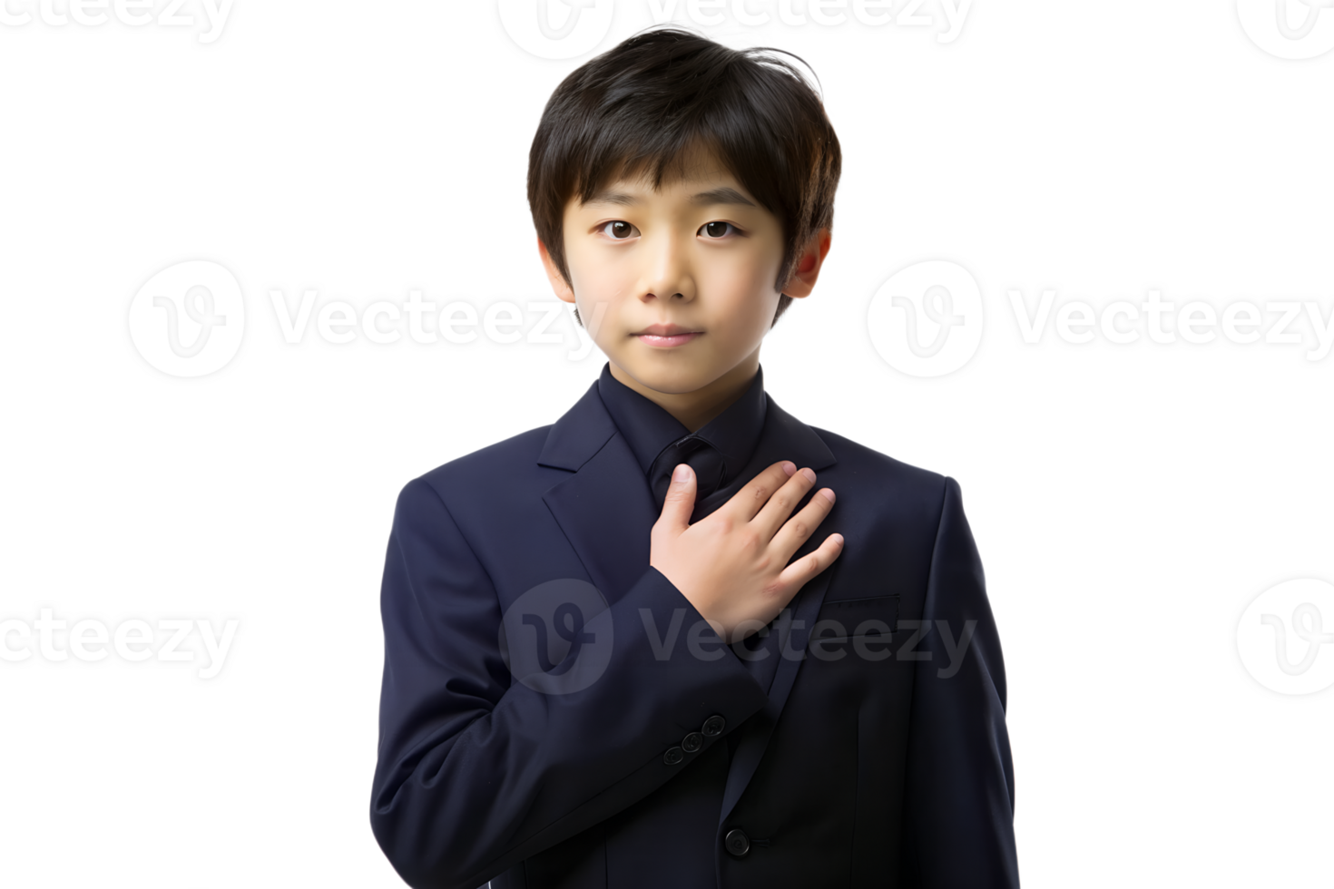 japanese boy in suit with hand on chest. isolated on a transparent background png