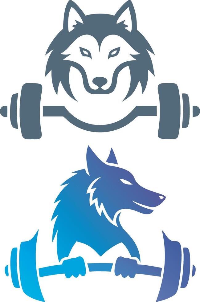 two wolf logos with dumbbells vector