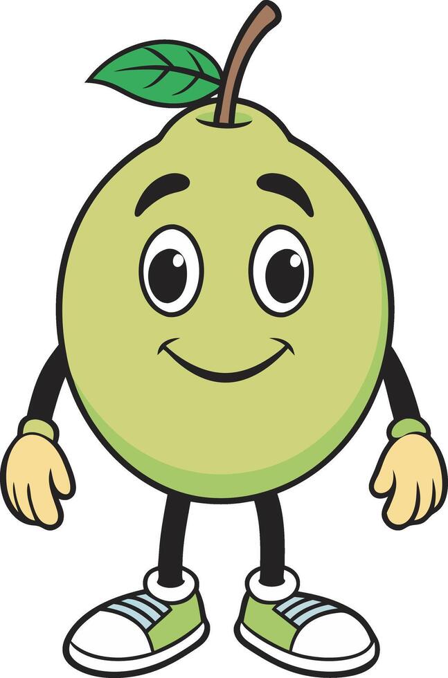a cartoon green pear character with arms and legs vector