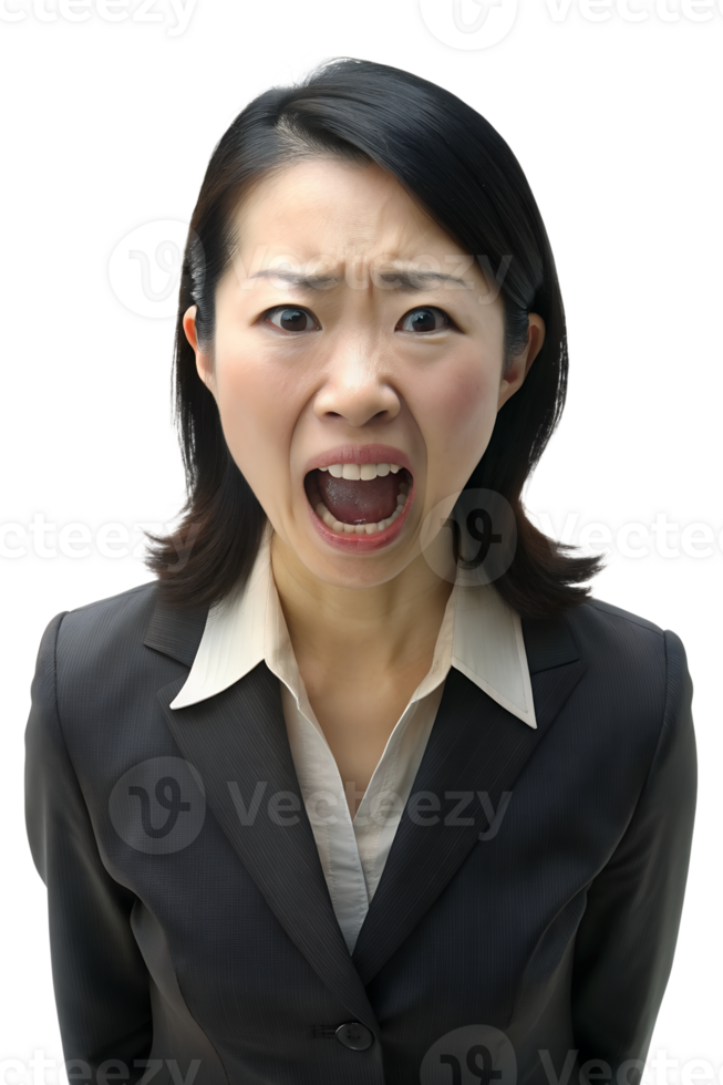 Close-up of an office lady shouting, isolated on a transparent background png