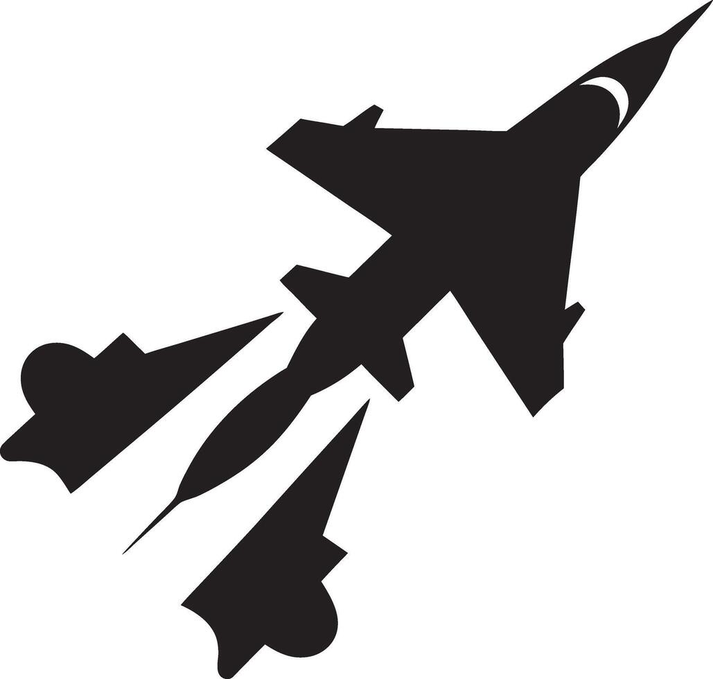 a black and white silhouette of a fighter jet vector