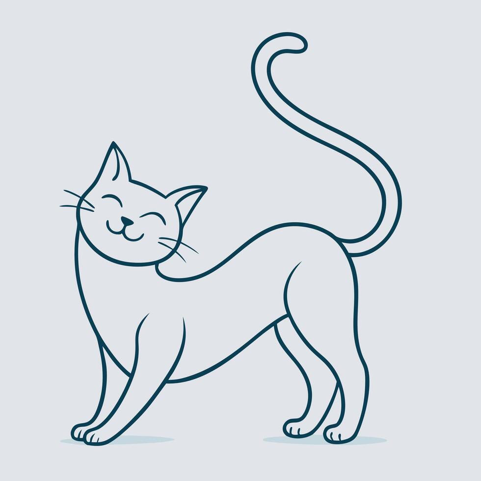 a cat is standing and smiling in a line drawing vector
