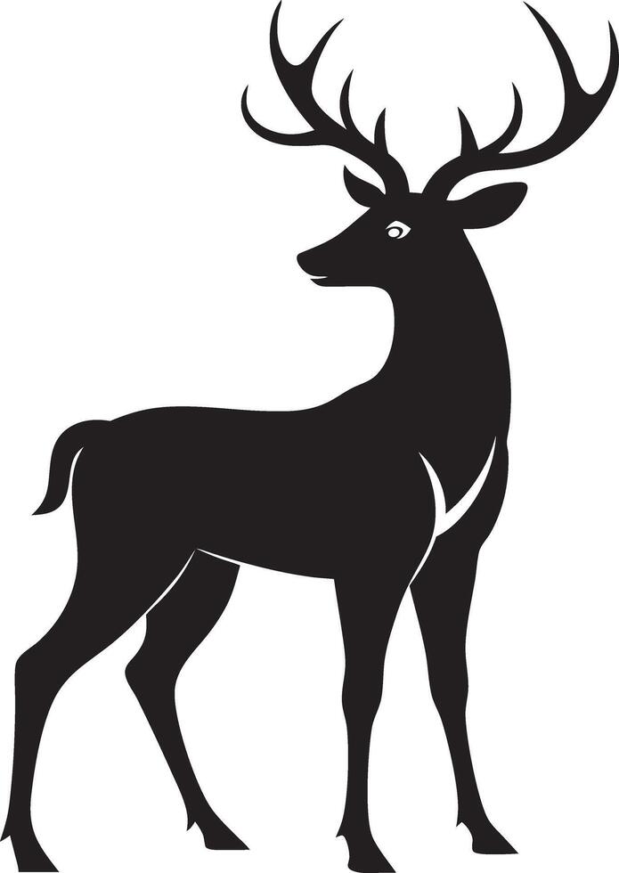 a black silhouette of a deer standing on a white background vector