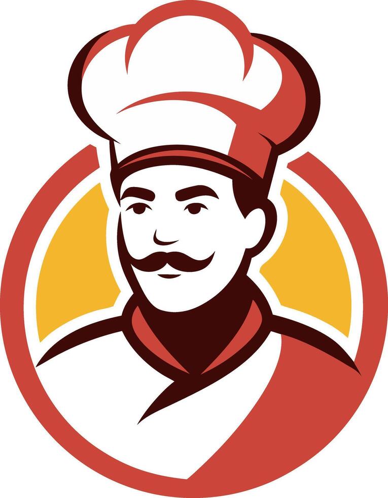 a chef with a mustache and hat in a circle vector