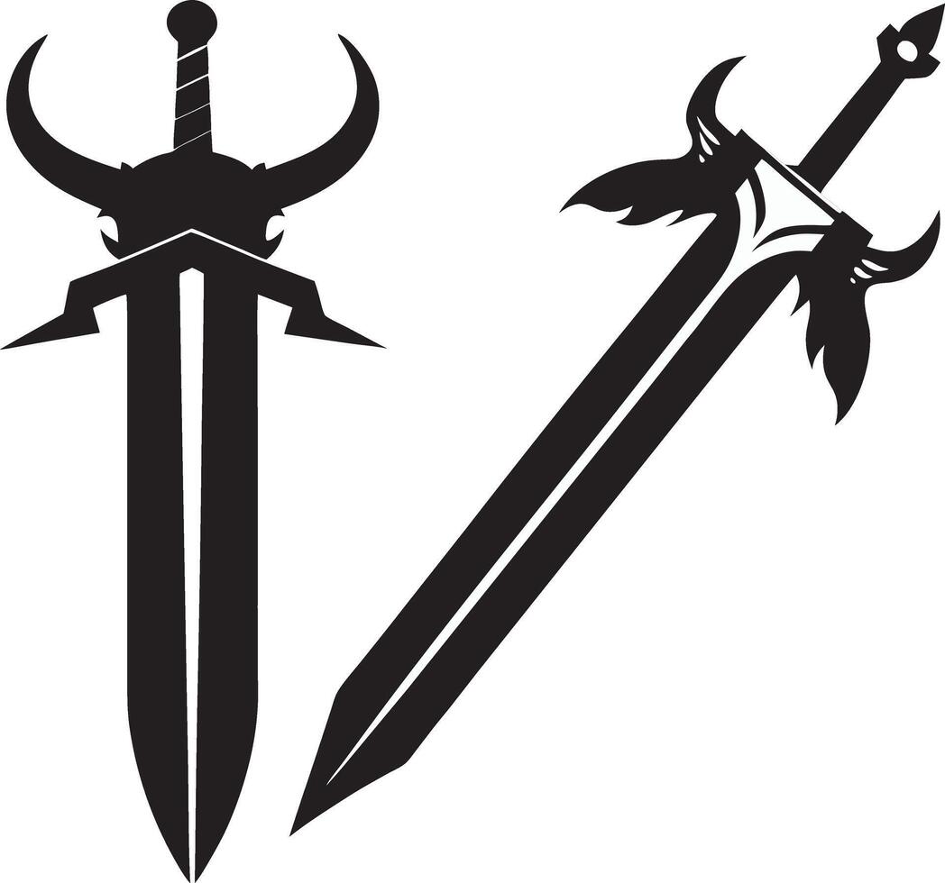 two swords with black and white designs vector