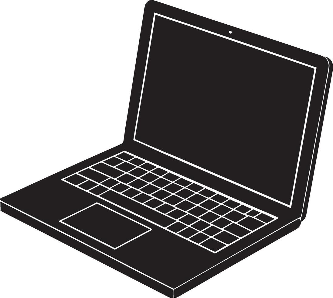 a black and white illustration of a laptop computer vector