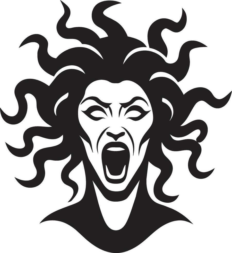 medusa head with open mouth and open eyes vector