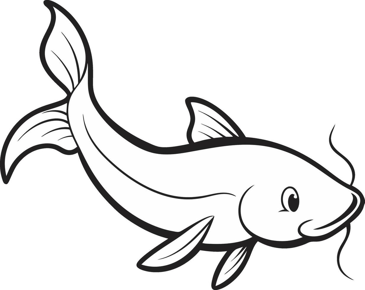a fish coloring page with a black and white outline vector