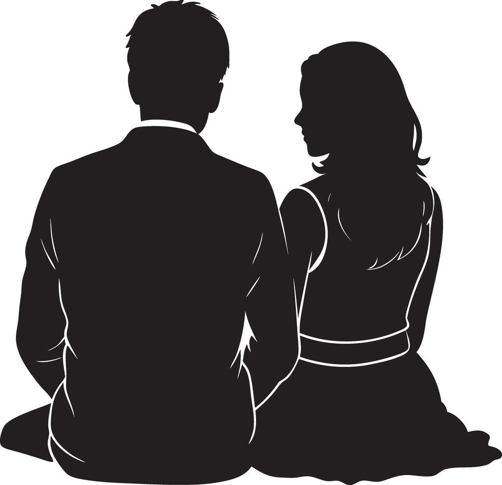 silhouette of a couple sitting on the floor vector