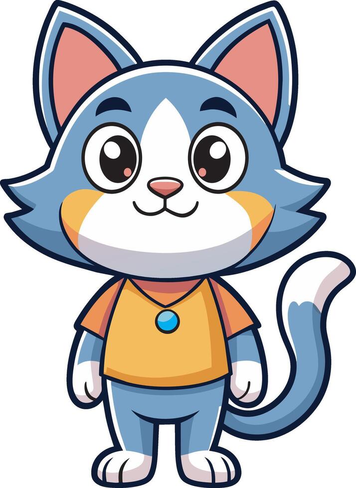 a cartoon cat in a blue shirt and orange pants vector