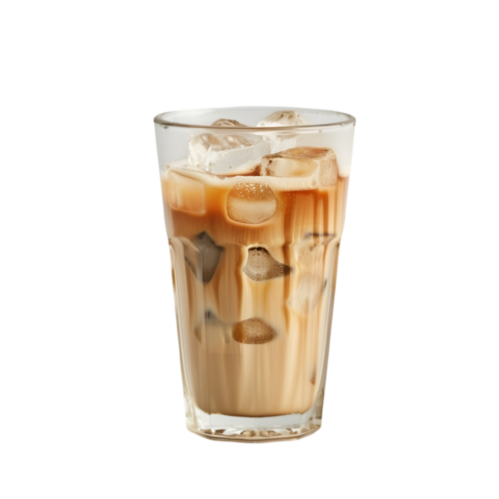 An iced coffee with ice cubes in a glass png