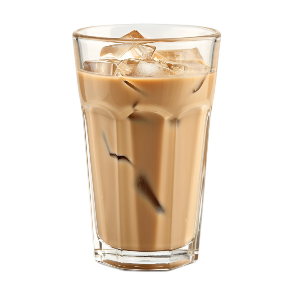 An iced coffee in a glass with ice cubes png