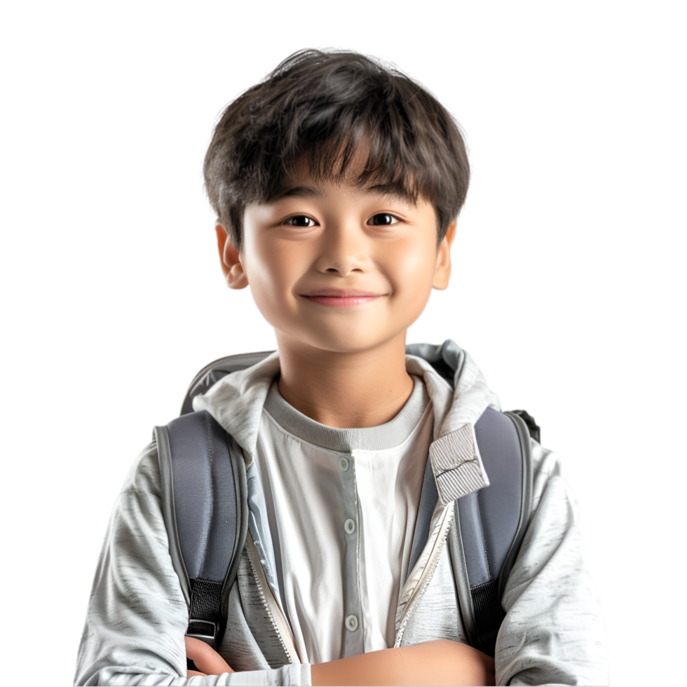 A boy with a backpack and a smile png