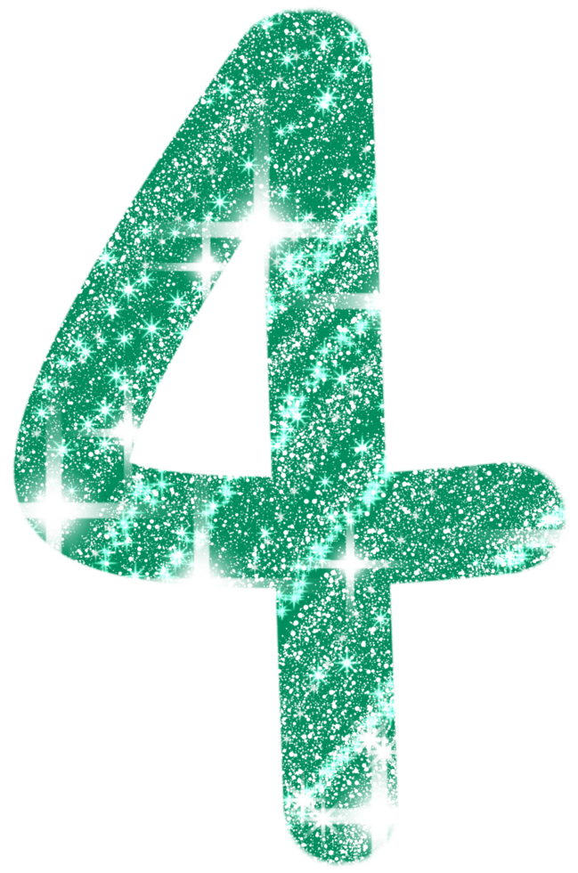 Number four in green and glittering png