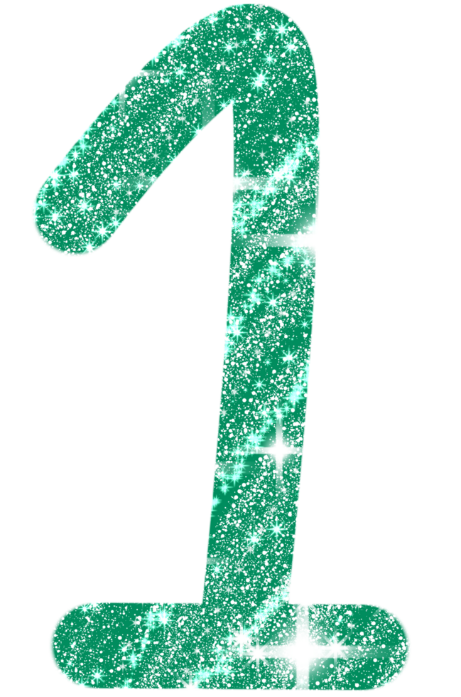Number one in green and glittering png