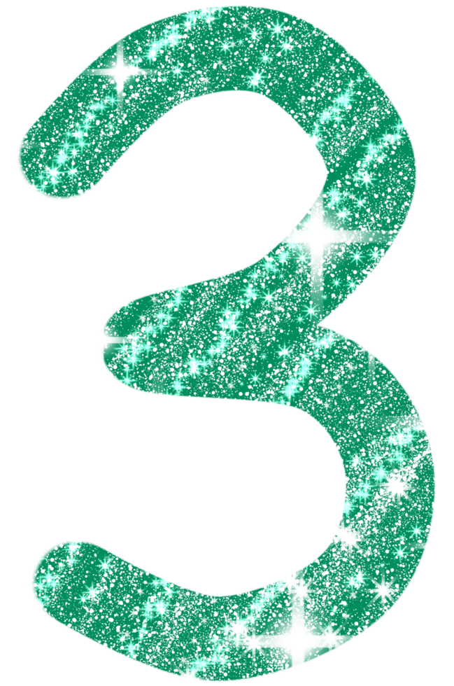 Number three in green and glittering png