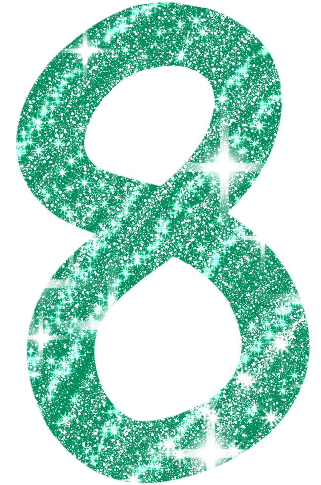 Number eight in green and glittering png